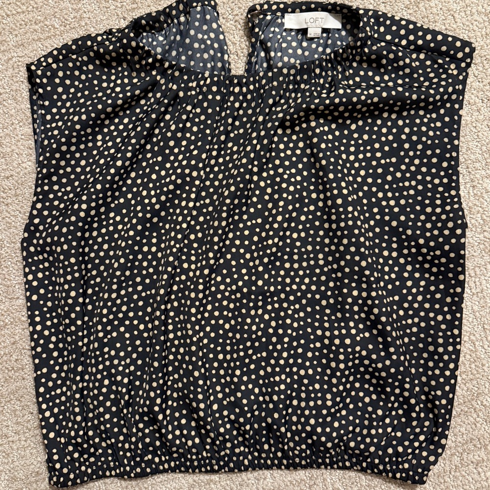 LOFT Black and Cream Dotted Blouse